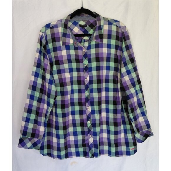 Talbots Flannel Butto Up Shirt 2X Long Sleeve Lightweight Buffalo Check Purple - Picture 1 of 10
